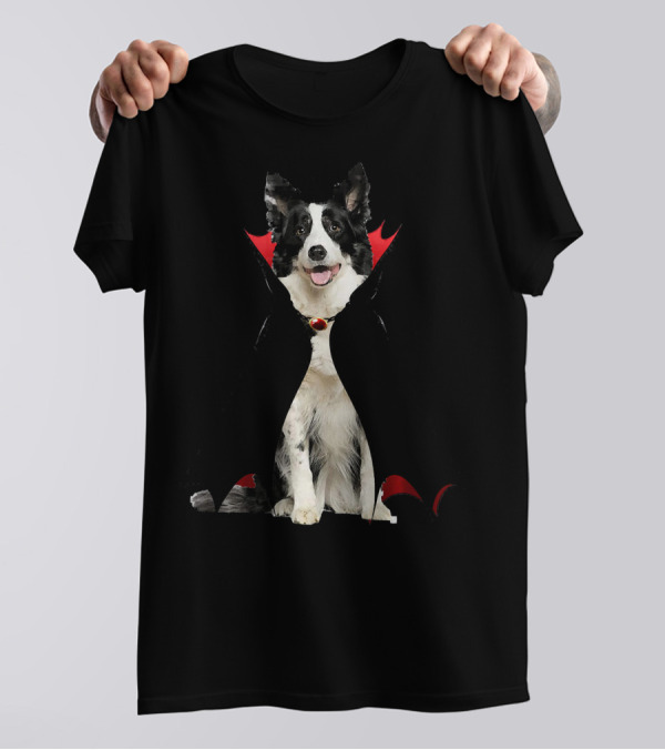Funny Vampire Border Collie Dog Cloak T-Shirt