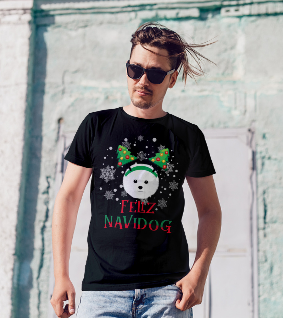 Feliz Navidog Bichon Frise Christmas Snowflake Hat T-Shirt
