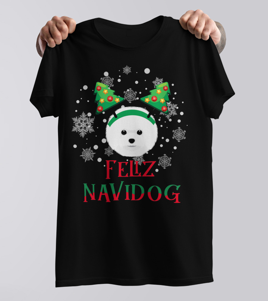 Feliz Navidog Bichon Frise Christmas Snowflake Hat T-Shirt