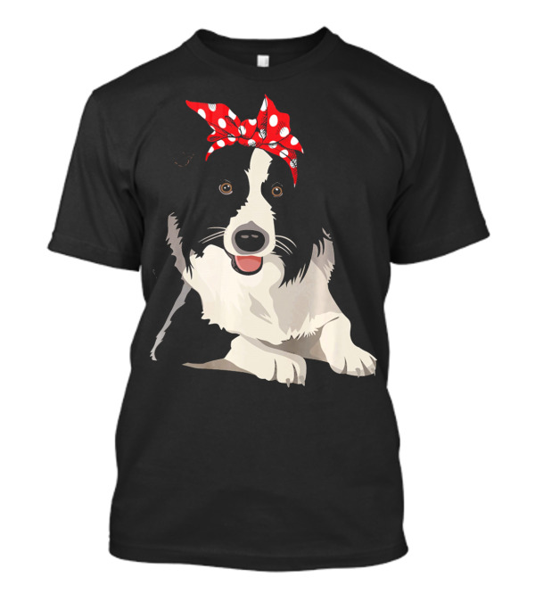 Funny Border Collie Mom Dog With Red Polka Dot Bandana T-Shirt