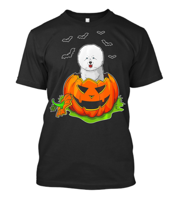Halloween Bichon Frise Dog Lovers Pumpkin With Bats T-Shirt