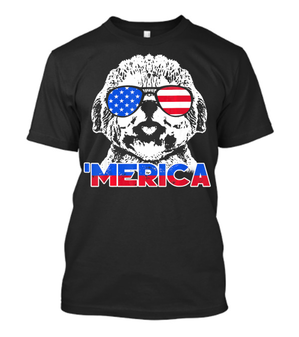 Bichon Frise Wearing American Flag Sunglasses 'Merica T-Shirt