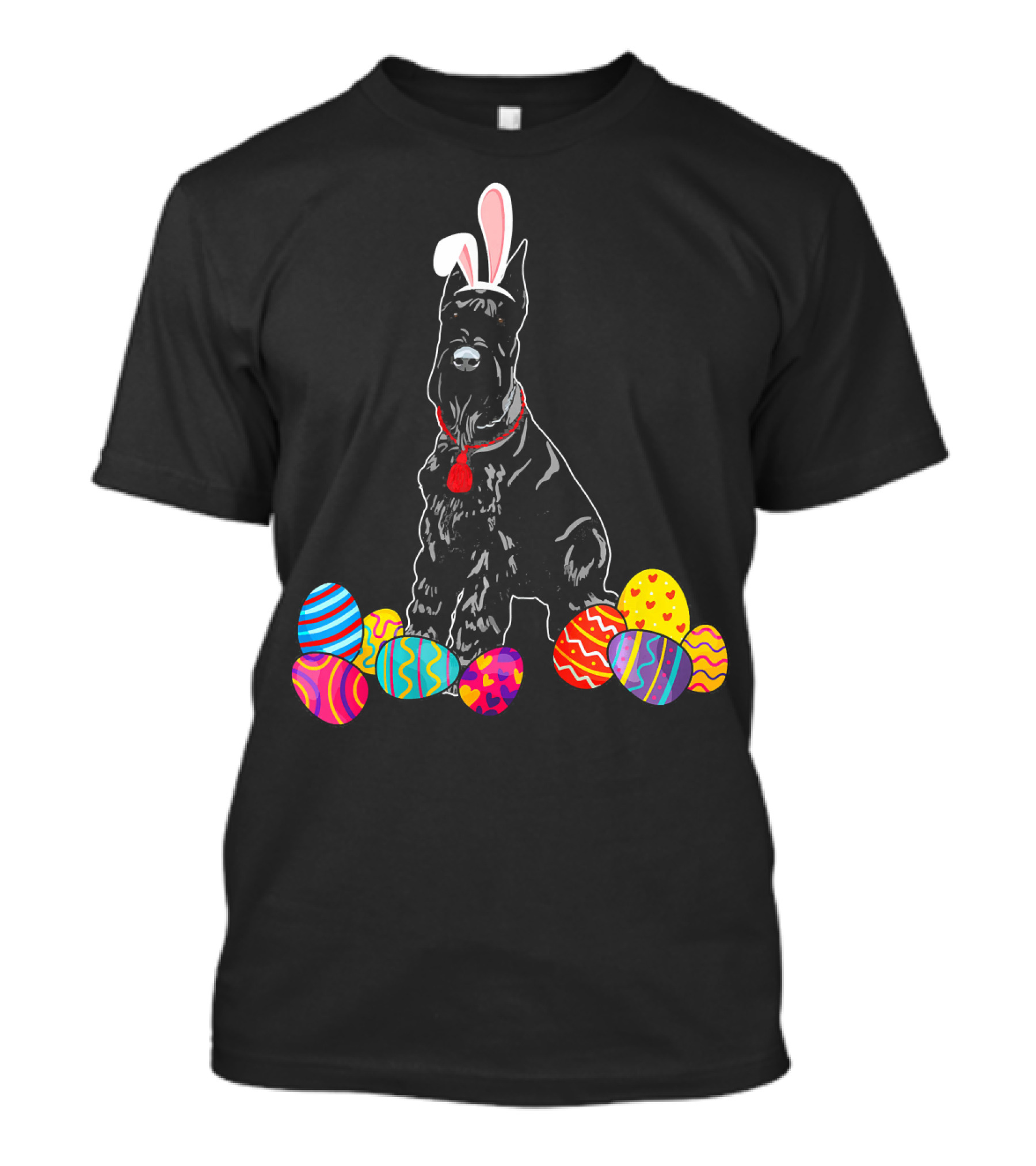 Giant Schnauzer With Bunny Ears And Colorful Easter Eggs T-Shirt