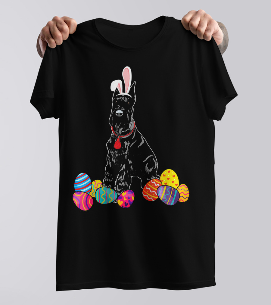 Giant Schnauzer With Bunny Ears And Colorful Easter Eggs T-Shirt