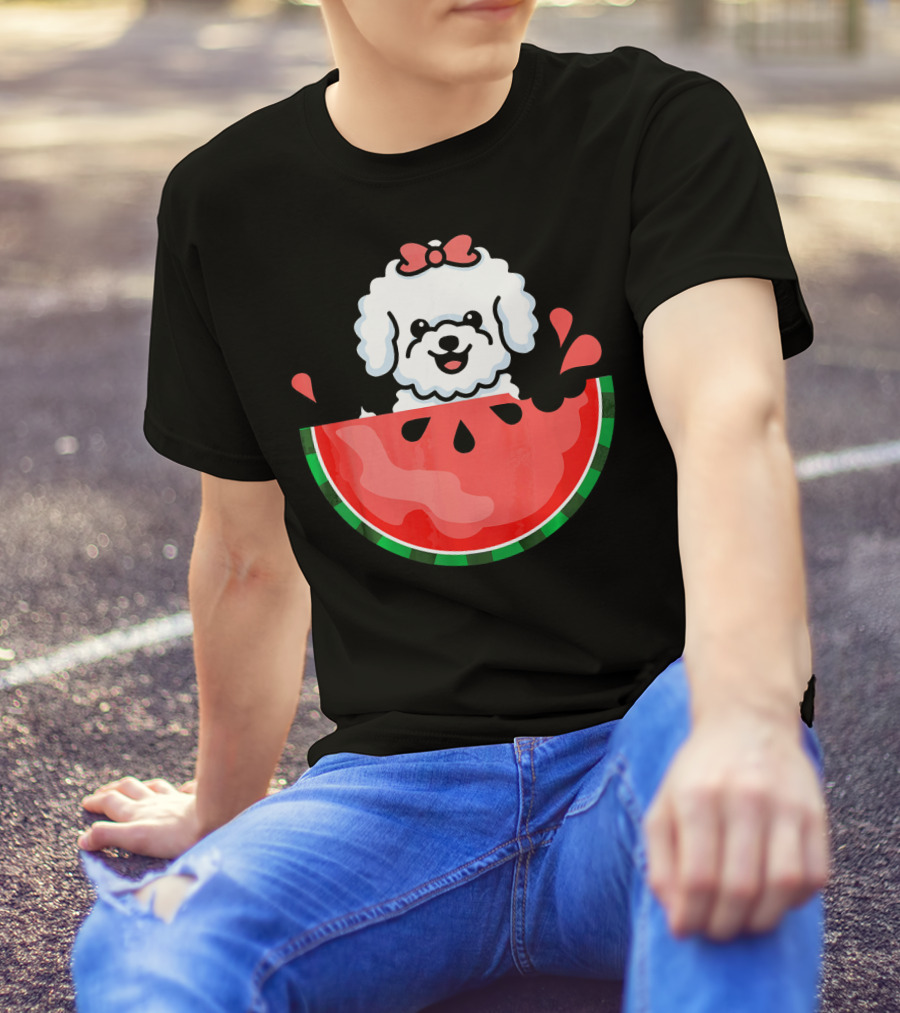 Watermelon With Bichon Frise Summertime Delight T-Shirt