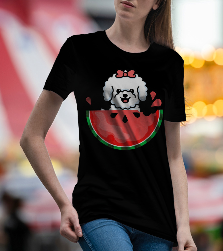 Watermelon With Bichon Frise Summertime Delight T-Shirt