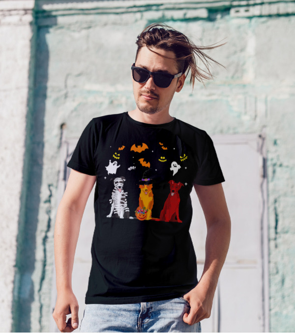Halloween Border Collie Dogs Lovers Mummy Witch Ghost Bats Pumpkin T-Shirt