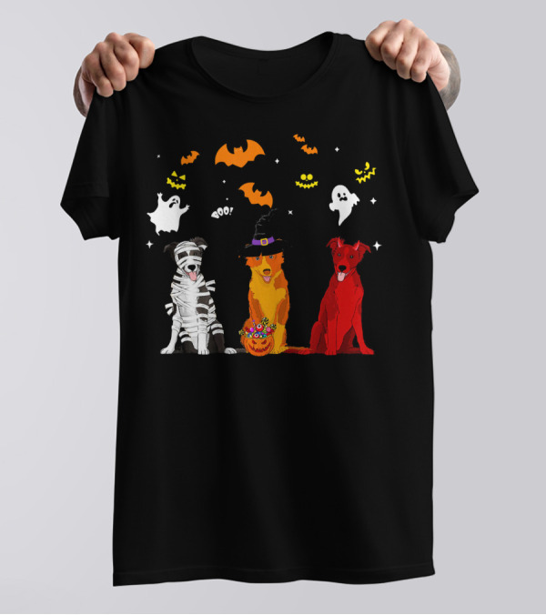 Halloween Border Collie Dogs Lovers Mummy Witch Ghost Bats Pumpkin T-Shirt