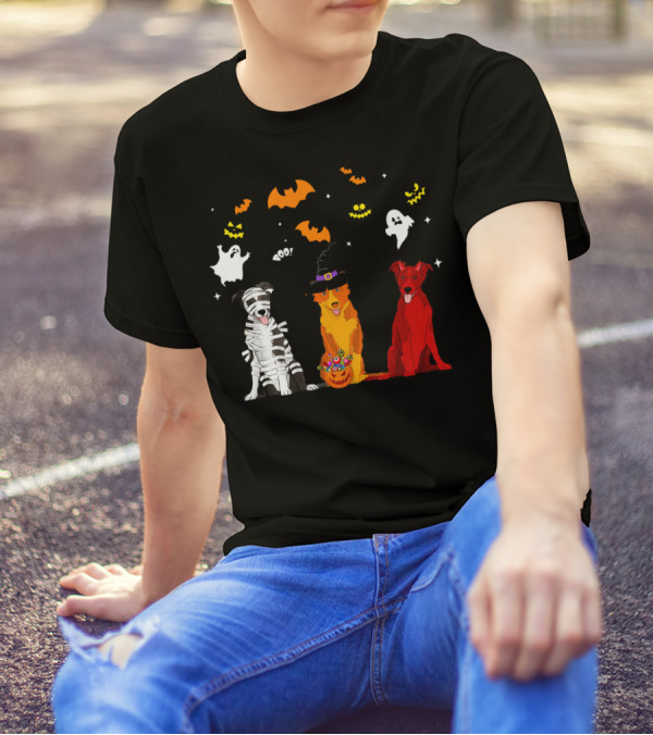 Halloween Border Collie Dogs Lovers Mummy Witch Ghost Bats Pumpkin T-Shirt