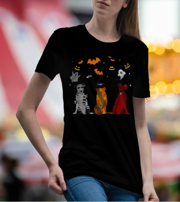 Halloween Border Collie Dogs Lovers Mummy Witch Ghost Bats Pumpkin T-Shirt