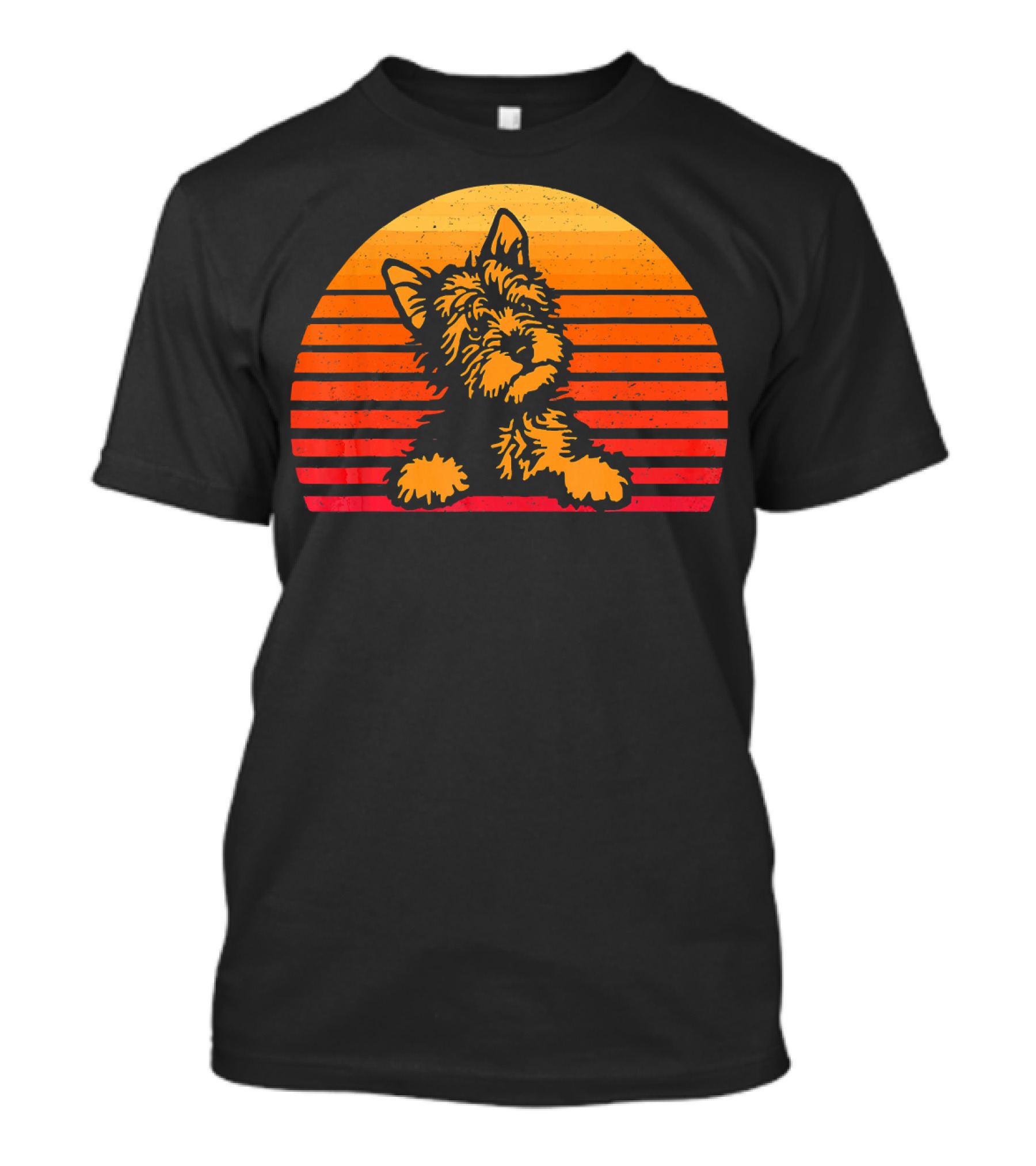 Vintage Yorkie Dog In Retro Sunset T-Shirt