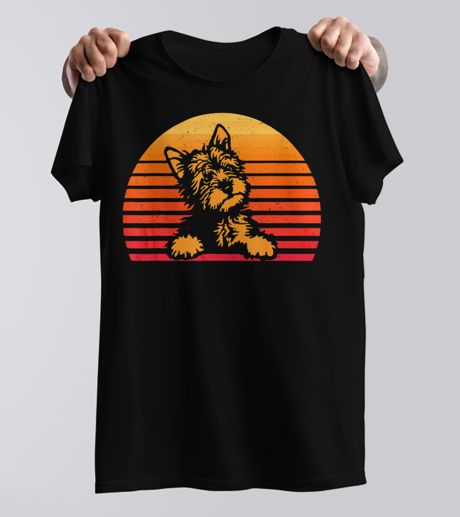 Vintage Yorkie Dog In Retro Sunset T-Shirt