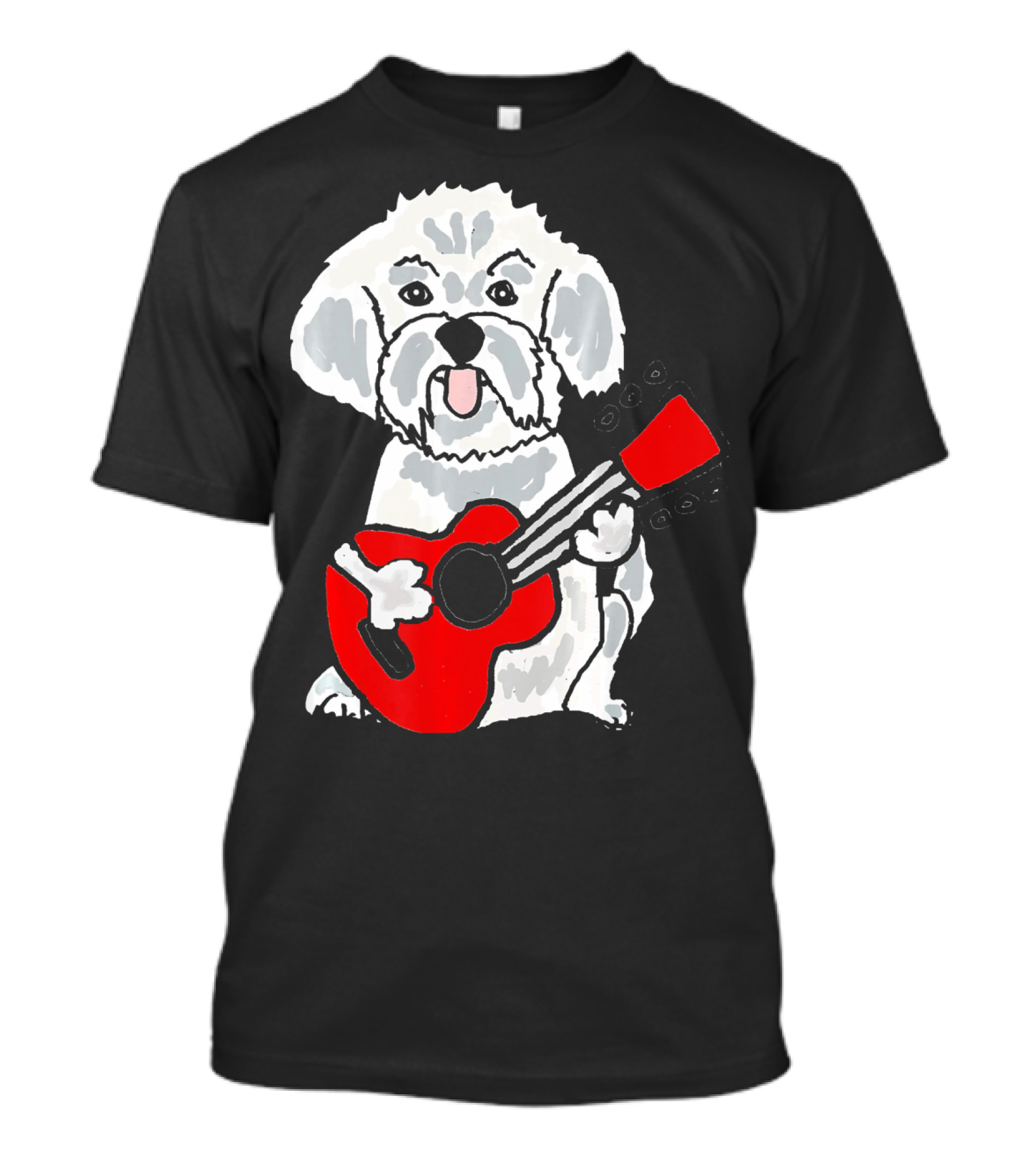 Smiletodaytees Funny Bichon Frise Dog Playing Red Guitar T-Shirt