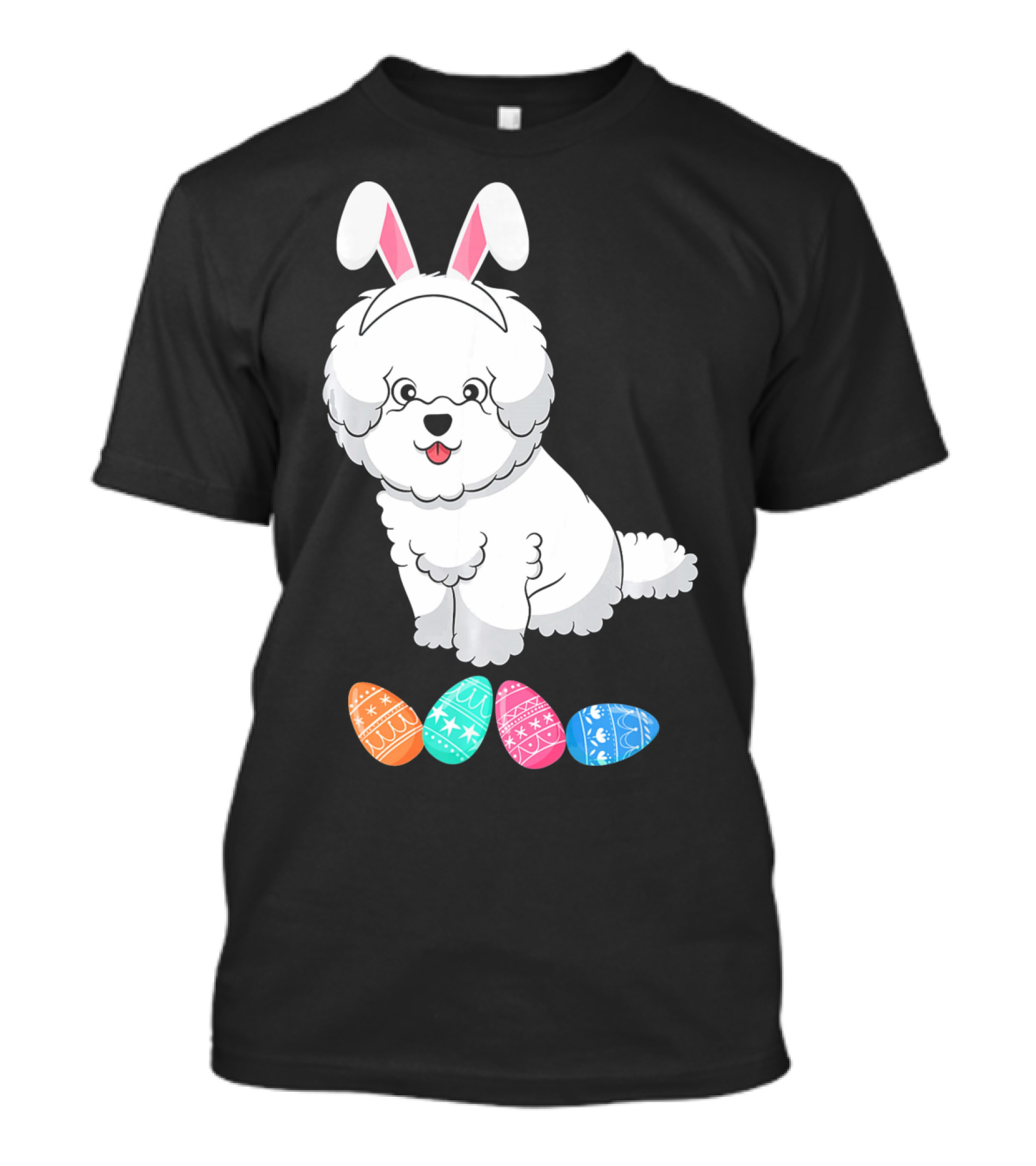 Funny Easter Bichon Frise Bunny Ear With Colorful Eggs T-Shirt