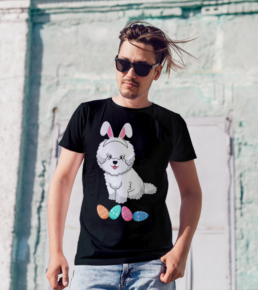 Funny Easter Bichon Frise Bunny Ear With Colorful Eggs T-Shirt