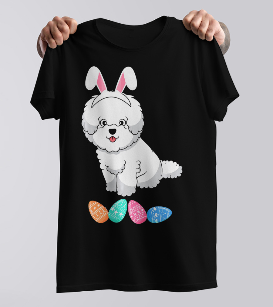 Funny Easter Bichon Frise Bunny Ear With Colorful Eggs T-Shirt