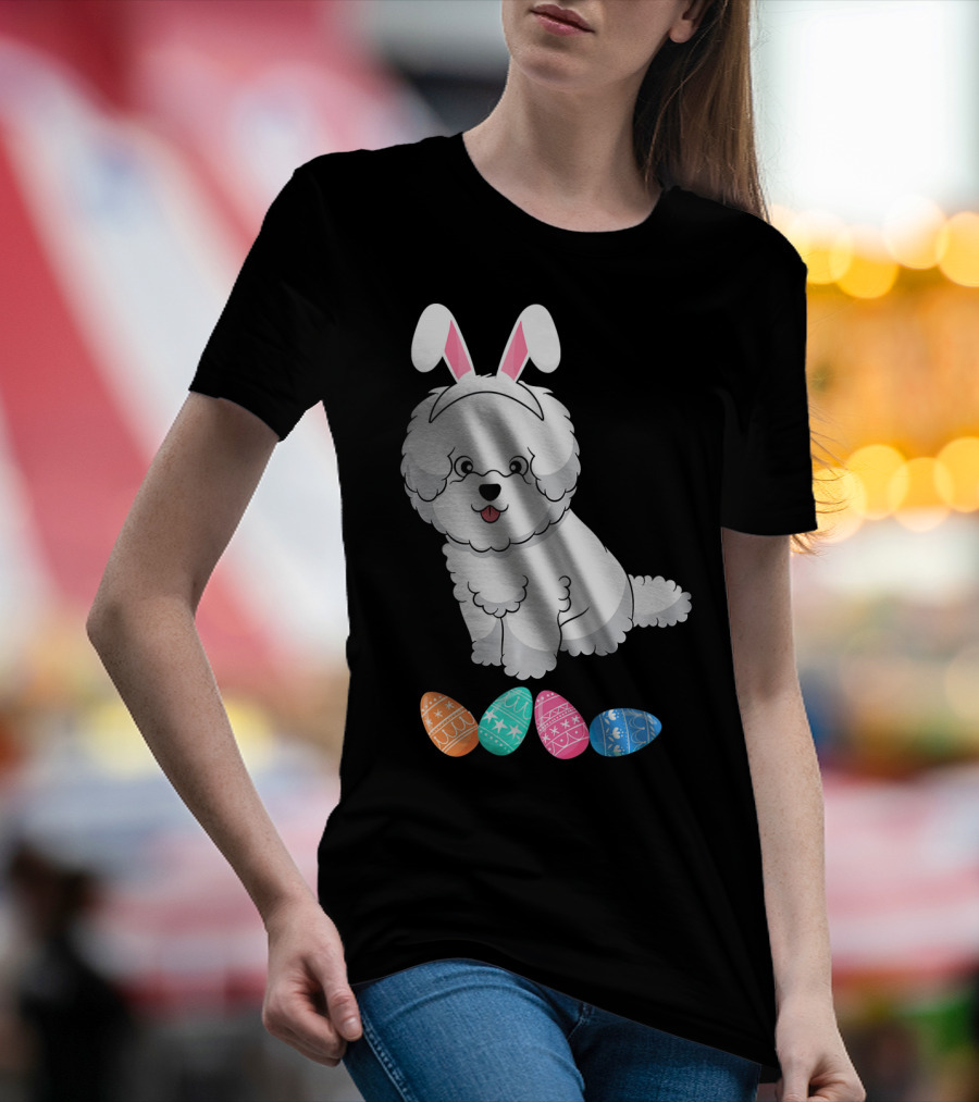 Funny Easter Bichon Frise Bunny Ear With Colorful Eggs T-Shirt