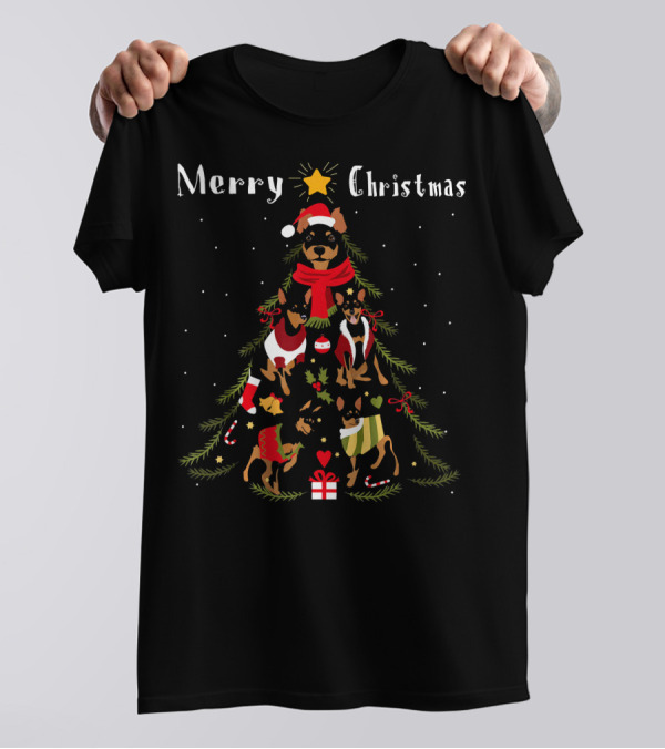 Merry Christmas Miniature Pinscher Tree T-Shirt