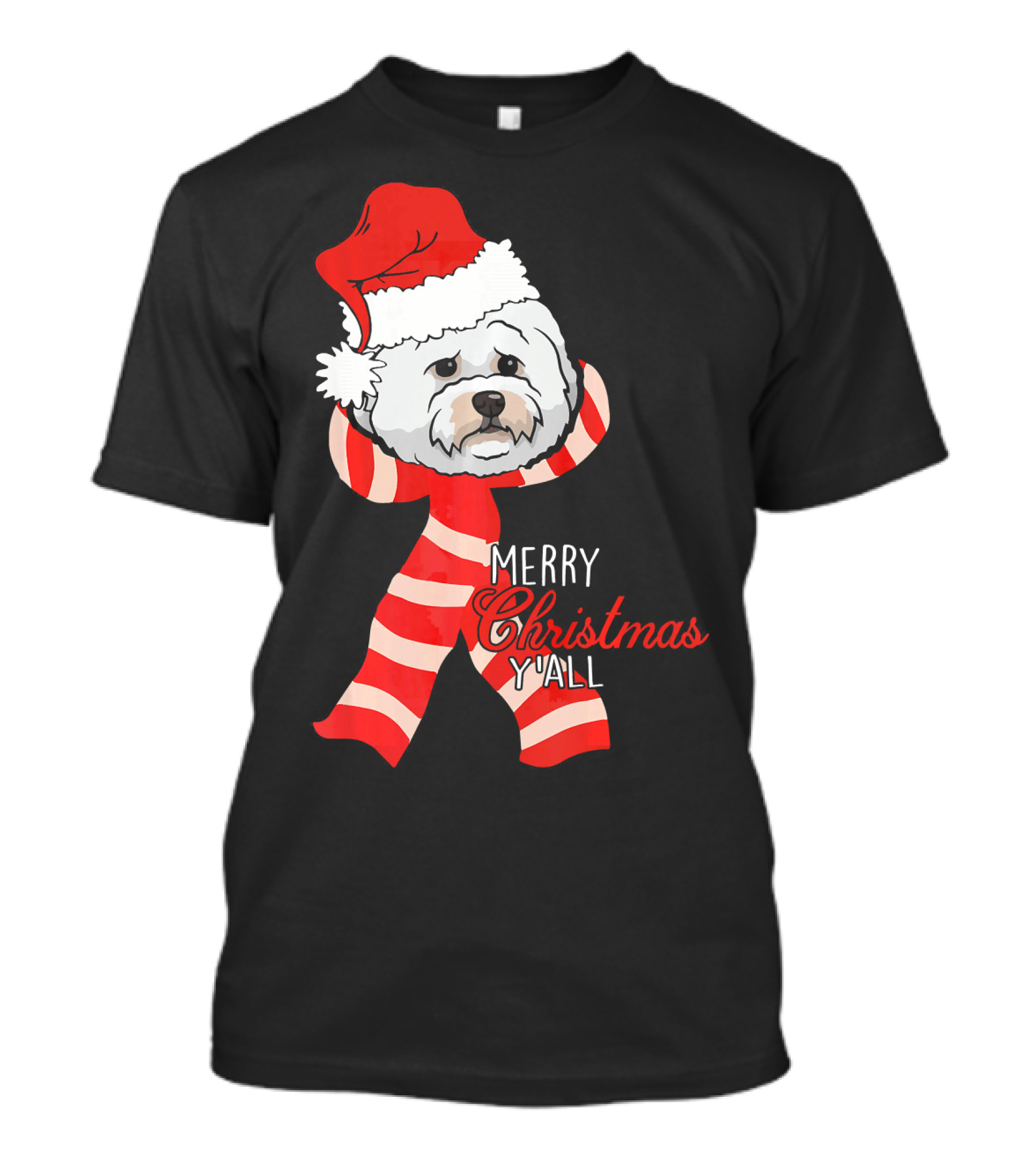 Merry Christmas Y'all Santa Bichon Frise Holiday Greeting T-Shirt