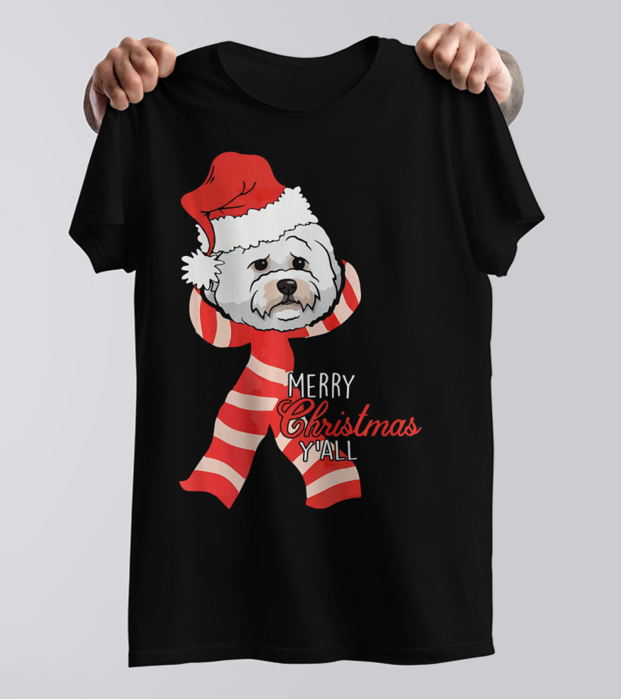 Merry Christmas Y'all Santa Bichon Frise Holiday Greeting T-Shirt