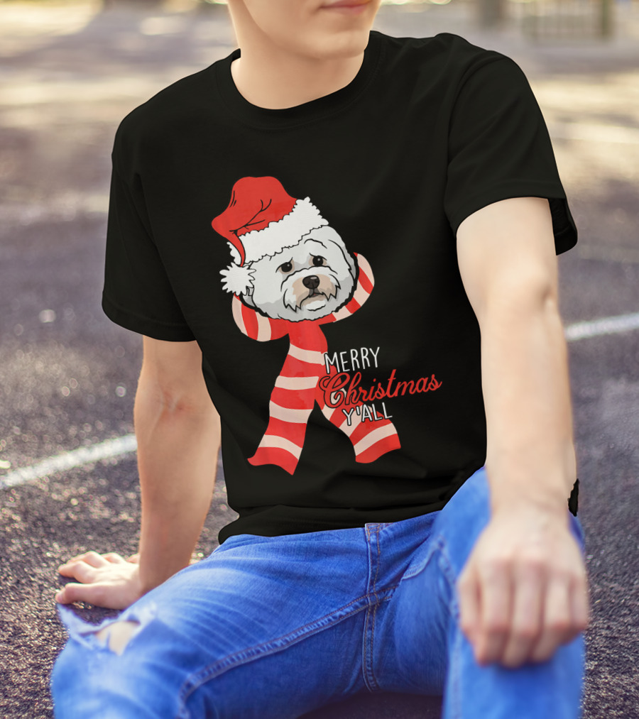 Merry Christmas Y'all Santa Bichon Frise Holiday Greeting T-Shirt