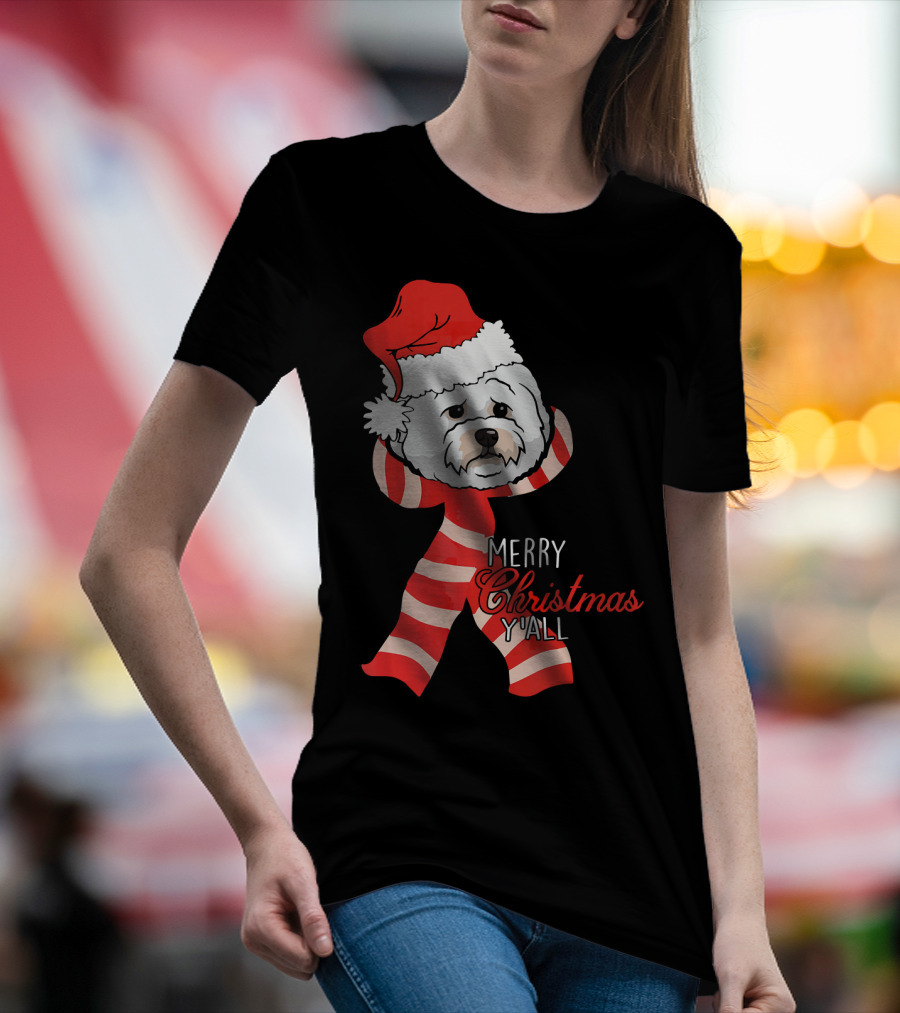 Merry Christmas Y'all Santa Bichon Frise Holiday Greeting T-Shirt