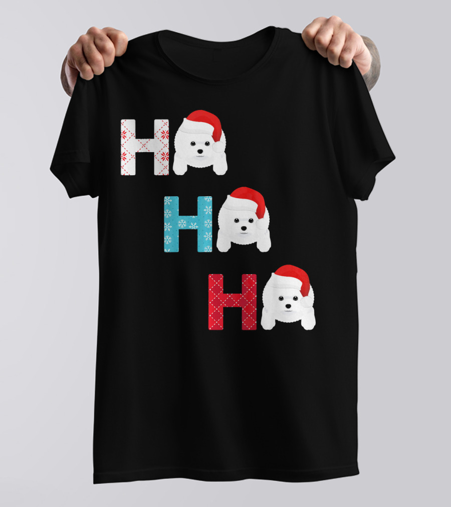 Ho Ho Ho Bichon Frise Santa Christmas Dog Wearing Santa Hat T-Shirt