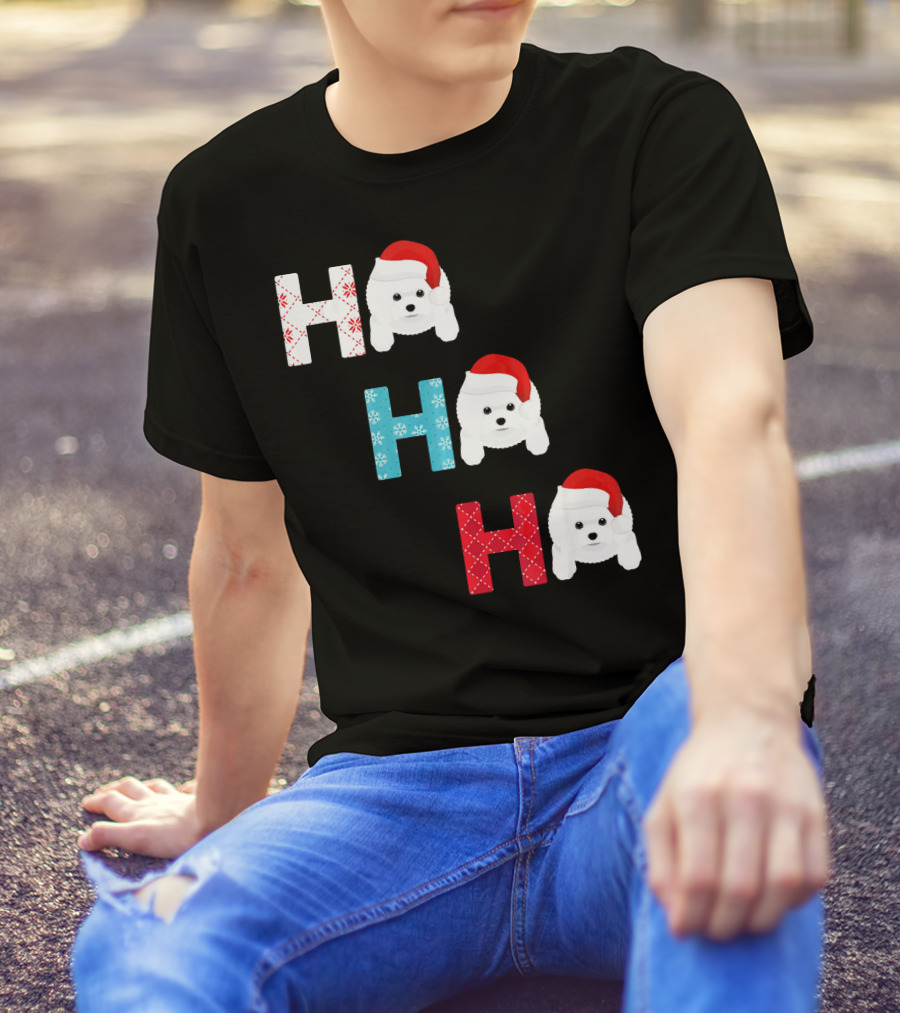 Ho Ho Ho Bichon Frise Santa Christmas Dog Wearing Santa Hat T-Shirt