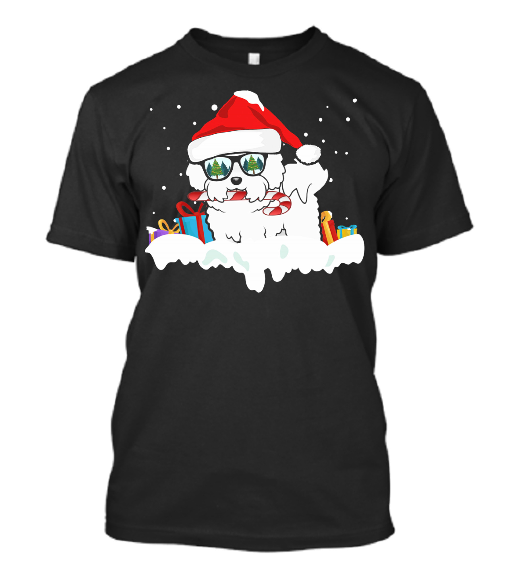 Santa Candy Cane Bichon Frise Snow Presents T-Shirt