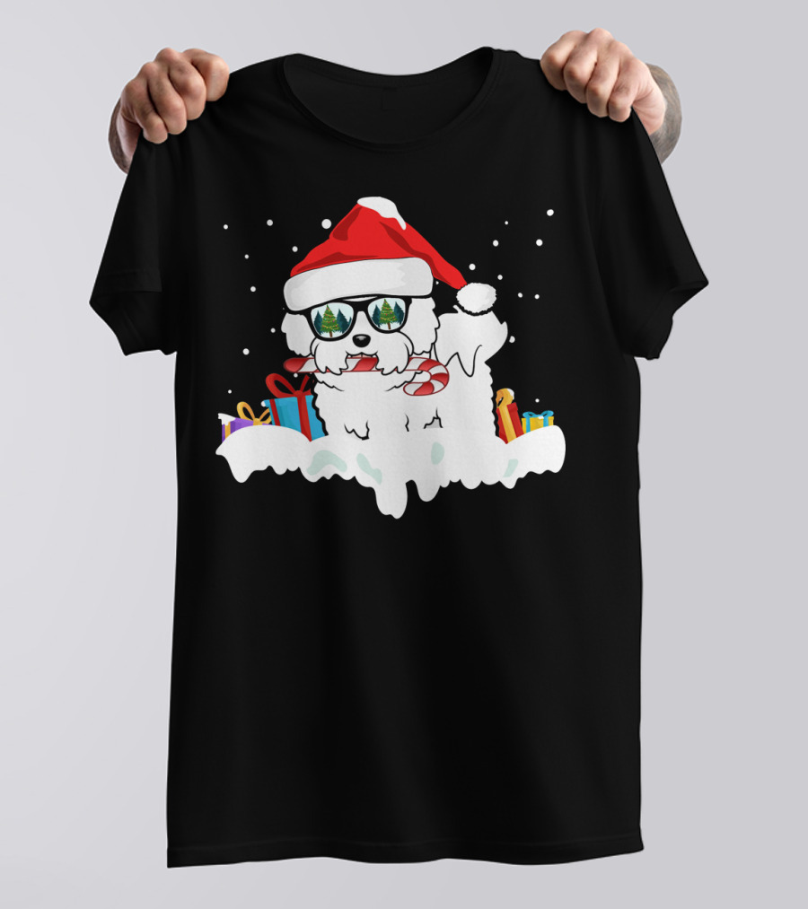 Santa Candy Cane Bichon Frise Snow Presents T-Shirt