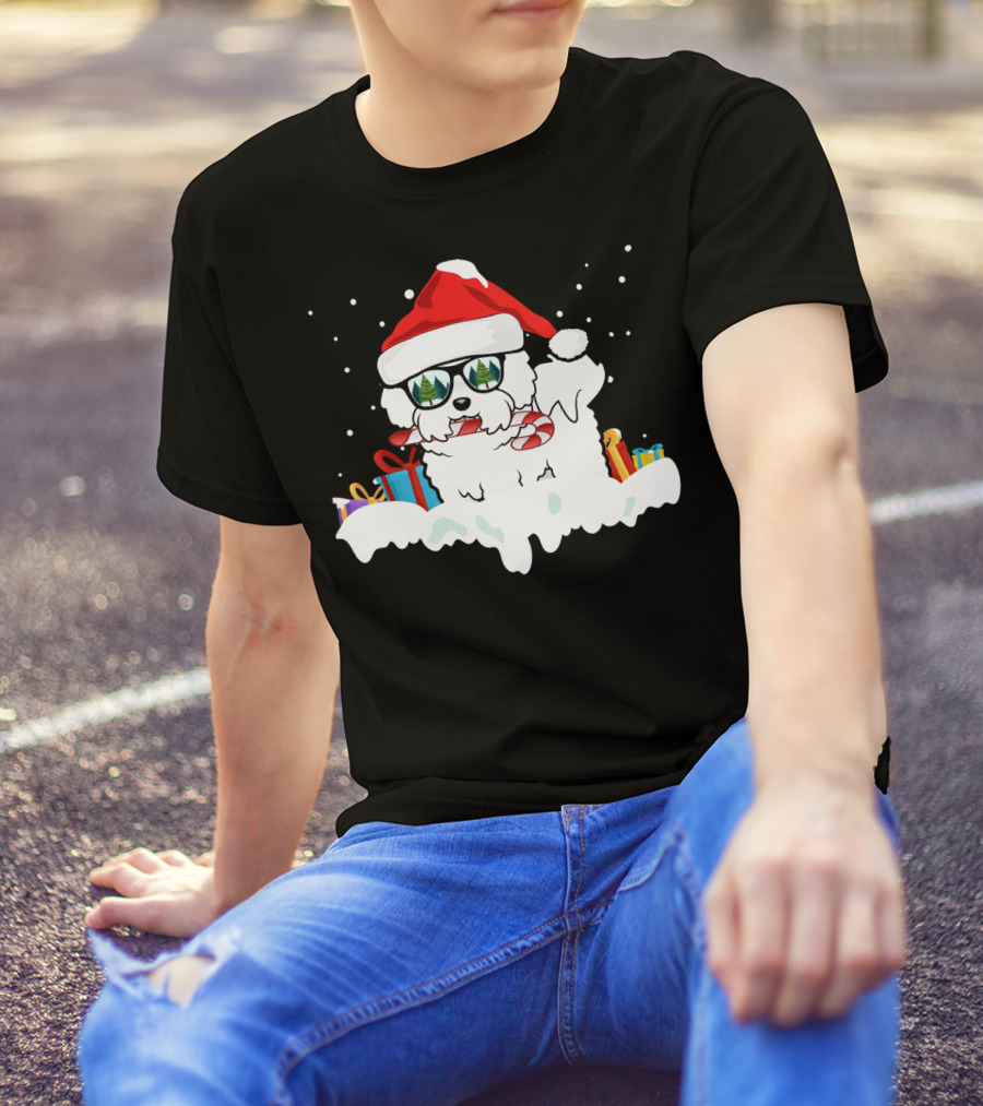 Santa Candy Cane Bichon Frise Snow Presents T-Shirt