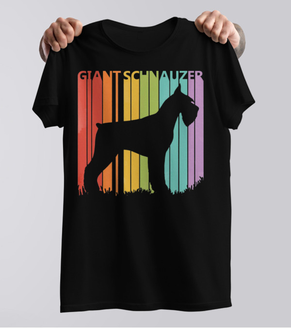 Giant Schnauzer Silhouette Rainbow Stripe Background T-Shirt