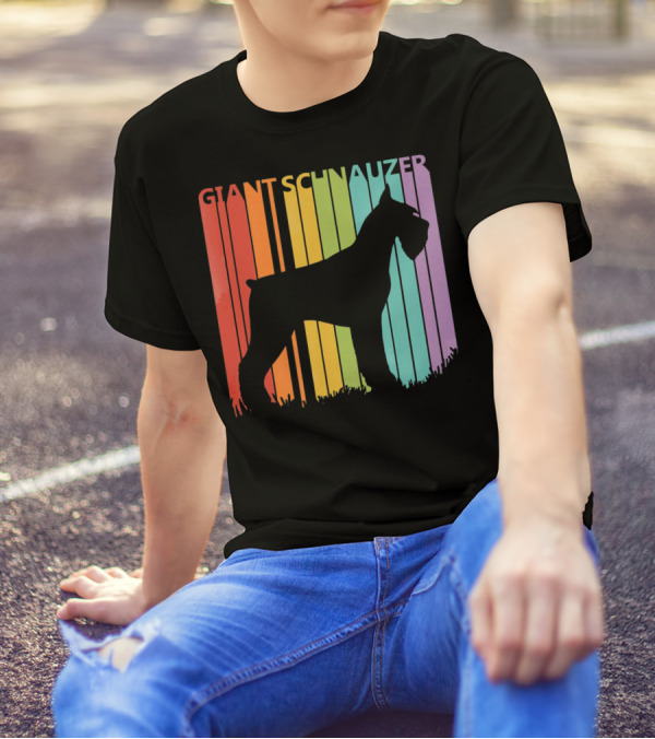 Giant Schnauzer Silhouette Rainbow Stripe Background T-Shirt