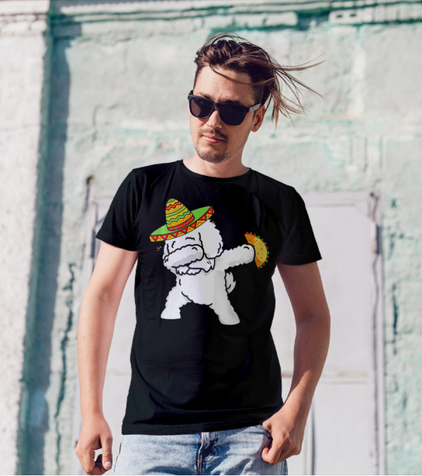 Funny Bichon Frise Dabbing Taco Cinco De Mayo Sombrero T-Shirt
