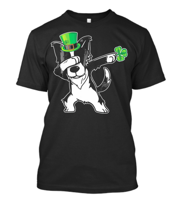 Funny Border Collie Dab Dabbing Dance With Leprechaun Hat And Shamrock T-Shirt