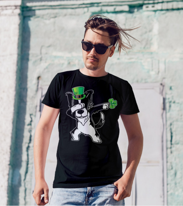 Funny Border Collie Dab Dabbing Dance With Leprechaun Hat And Shamrock T-Shirt