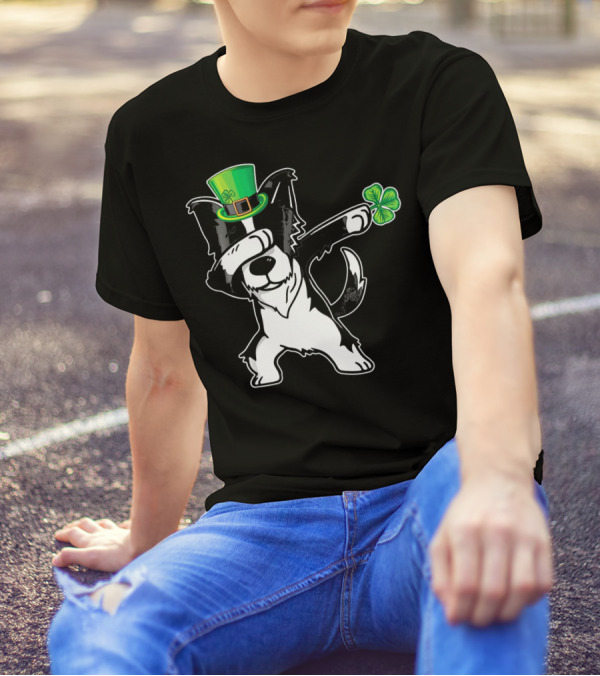 Funny Border Collie Dab Dabbing Dance With Leprechaun Hat And Shamrock T-Shirt