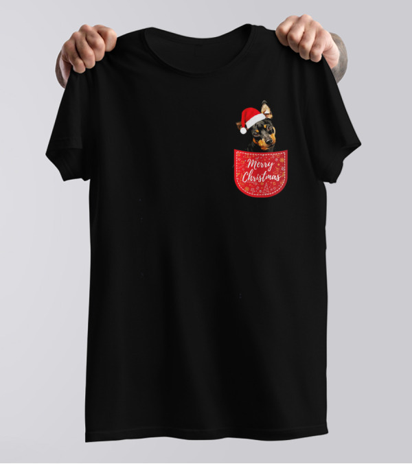 Miniature Pinscher Merry Christmas Dog Santa Hat T-Shirt