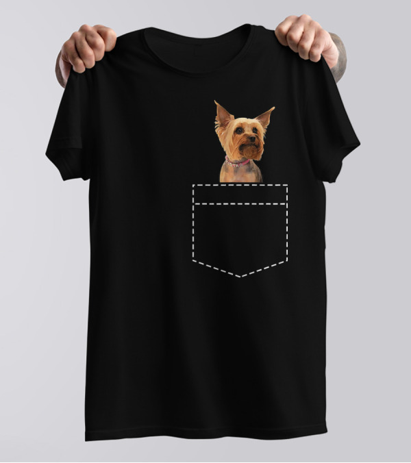 Yorkie In Pocket Yorkshire Terrier Dog Head Emerging T-Shirt