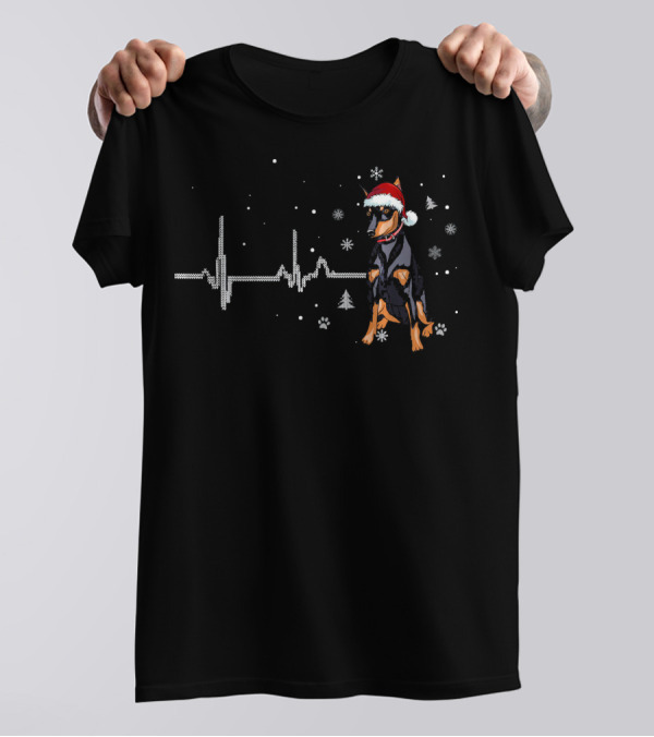 Miniature Pinscher Heartbeat Funny Chris Christmas Santa Hat T-Shirt
