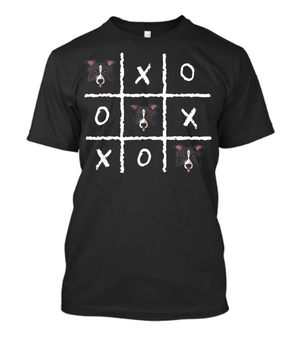 Funny Retro Vintage Nostalgic Border Col Tic Tac Toe Dog T-Shirt