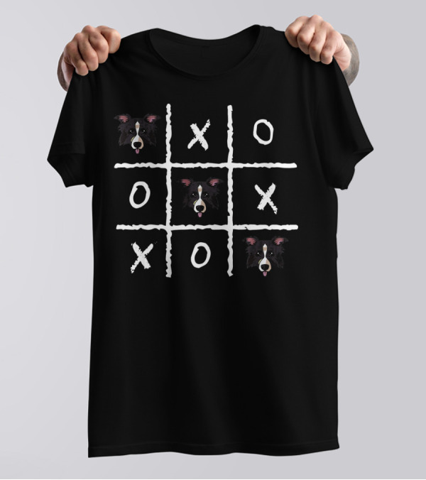 Funny Retro Vintage Nostalgic Border Col Tic Tac Toe Dog T-Shirt