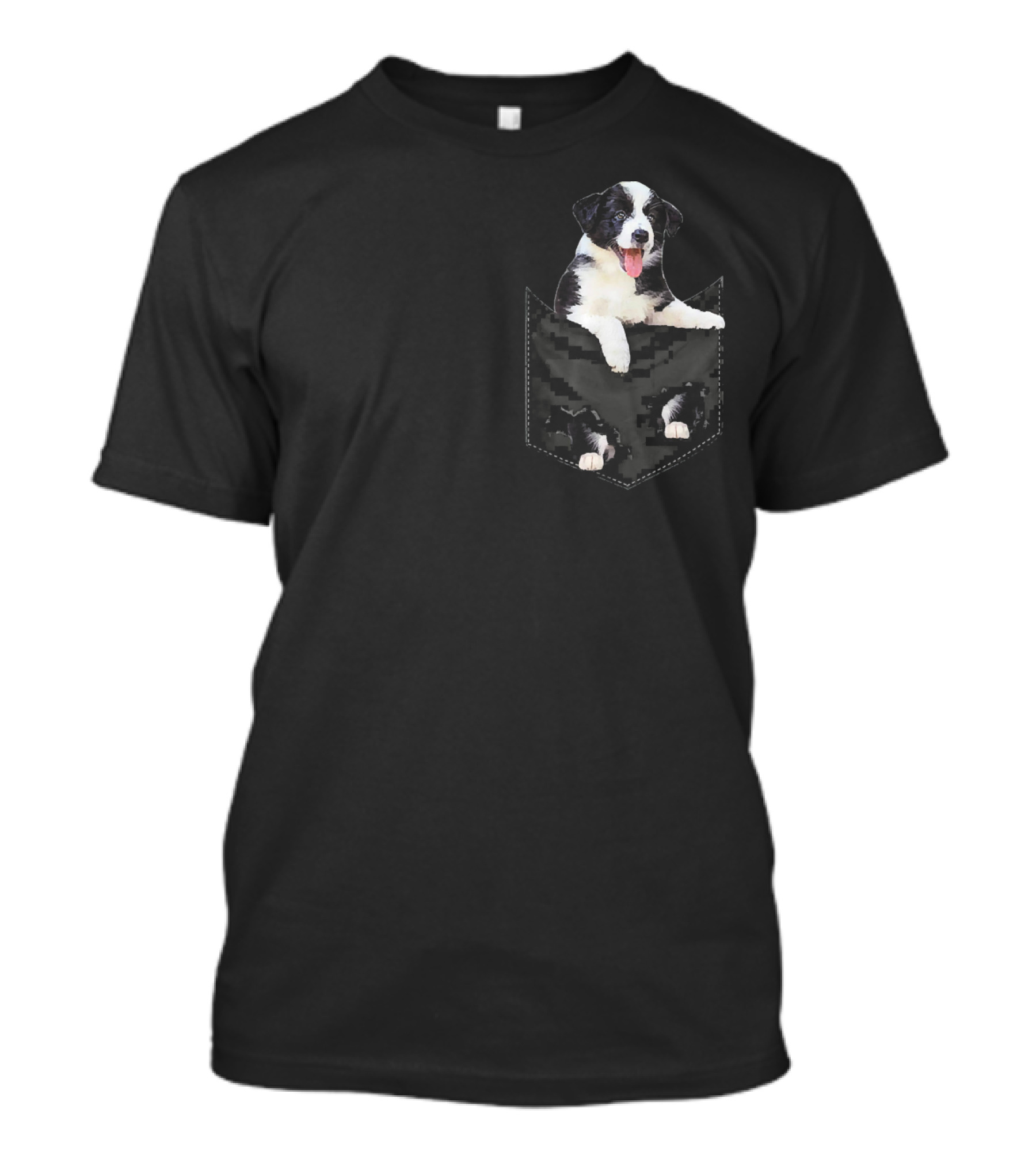 Funny Border Collie Puppy Poking Out Of Pocket T-Shirt