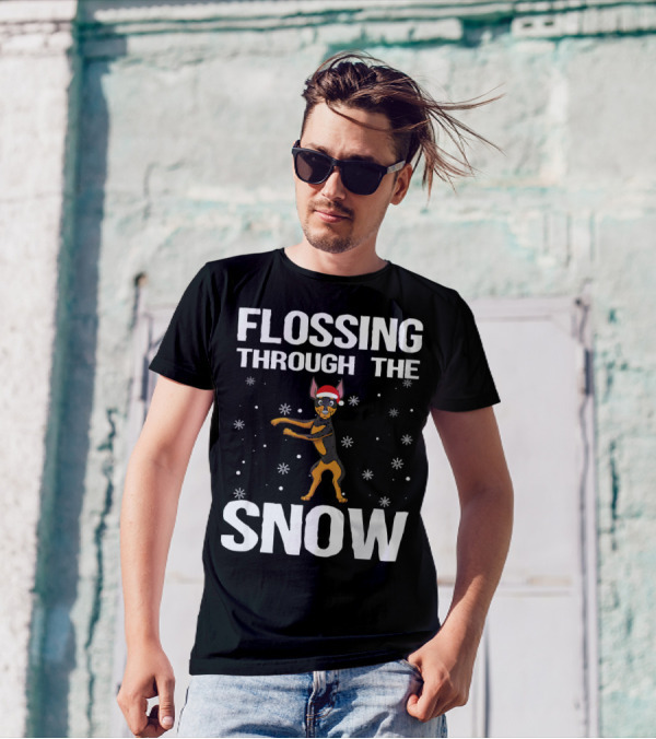 Flossing Through The Snow Miniature Pinscher Santa Hat T-Shirt