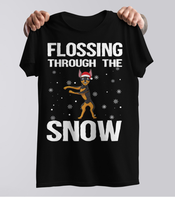 Flossing Through The Snow Miniature Pinscher Santa Hat T-Shirt
