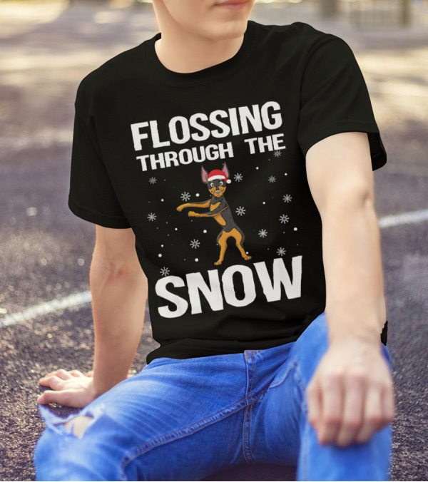 Flossing Through The Snow Miniature Pinscher Santa Hat T-Shirt