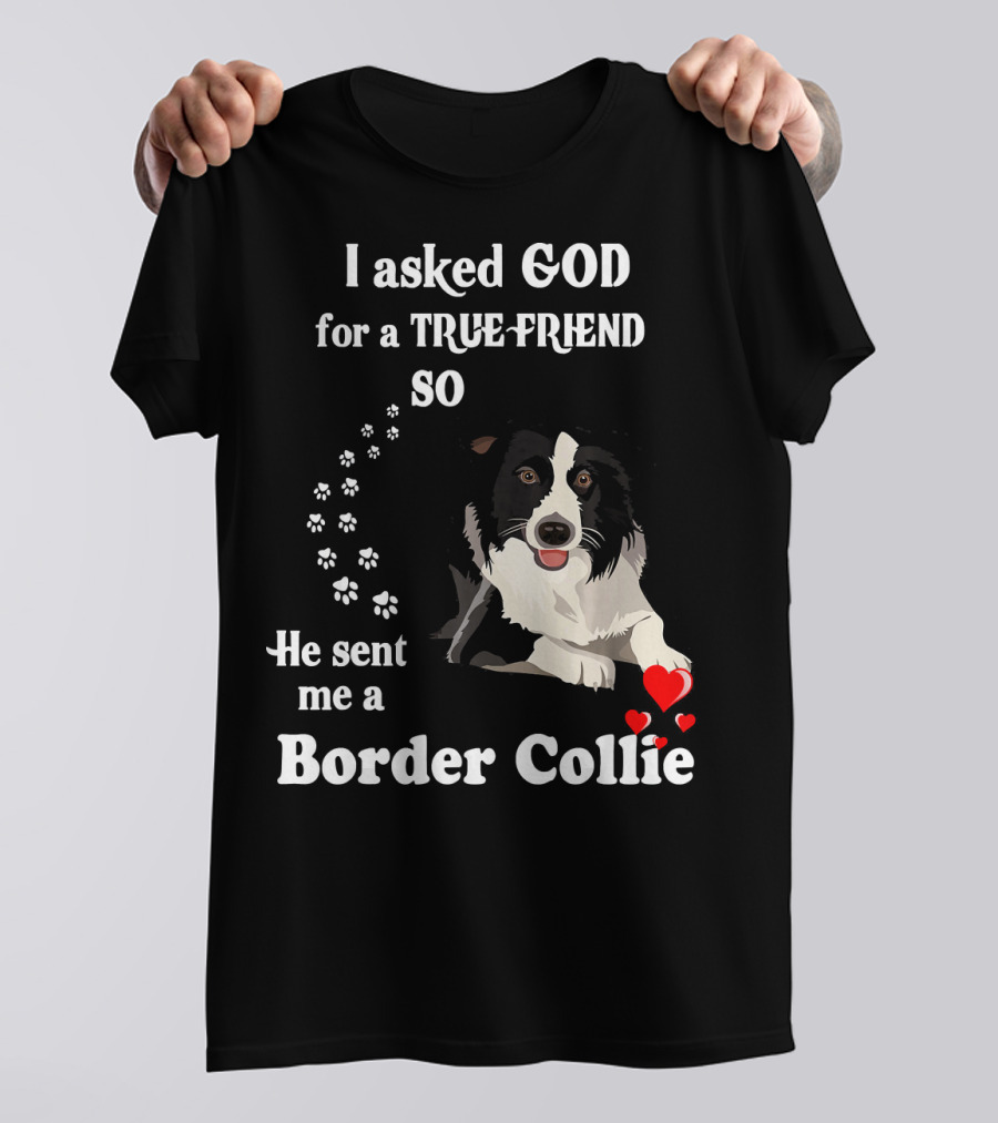 I Asked God For A True Friend So He Sent Me A Border Collie T-Shirt