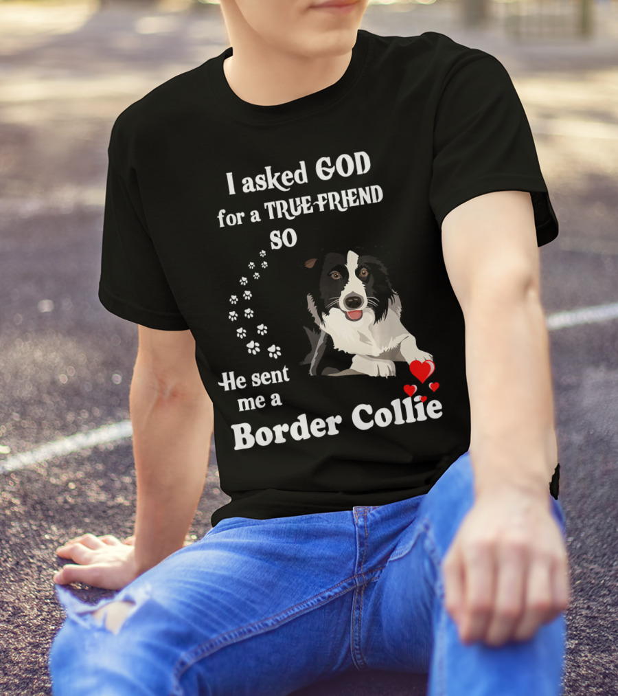 I Asked God For A True Friend So He Sent Me A Border Collie T-Shirt