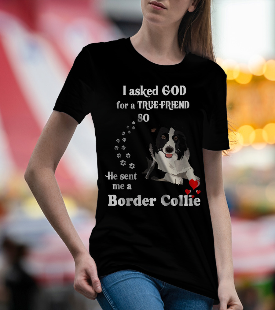 I Asked God For A True Friend So He Sent Me A Border Collie T-Shirt