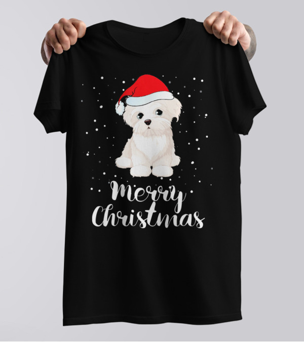 Merry Christmas Bichon Frise In Santa Hat T-Shirt